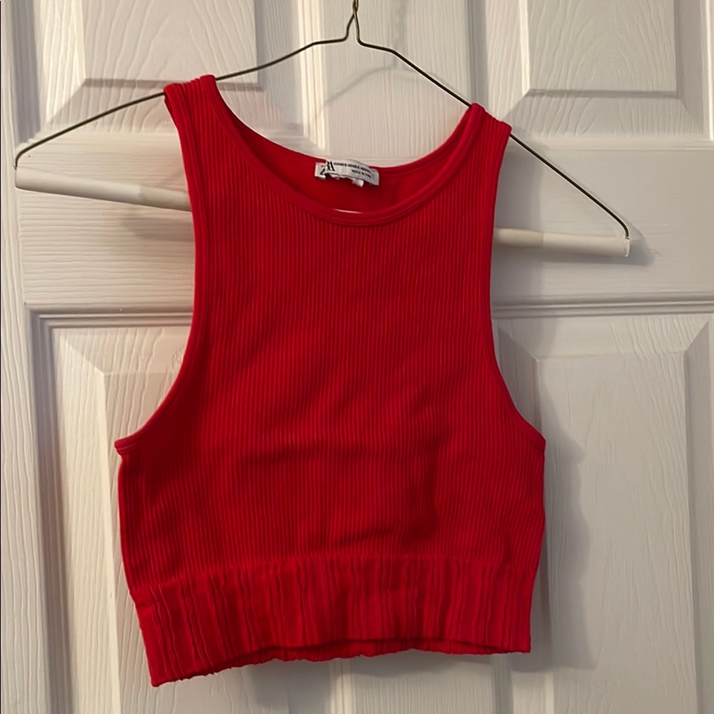 Zara Red Soft Ribbed Racerback Crop Top